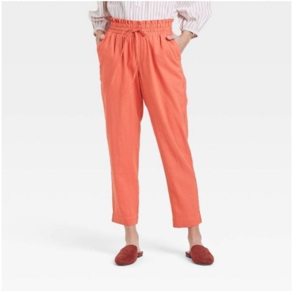 Women's High-Rise Ruffle Waisted Pull-On Ankle Pants - a New Day Orange
